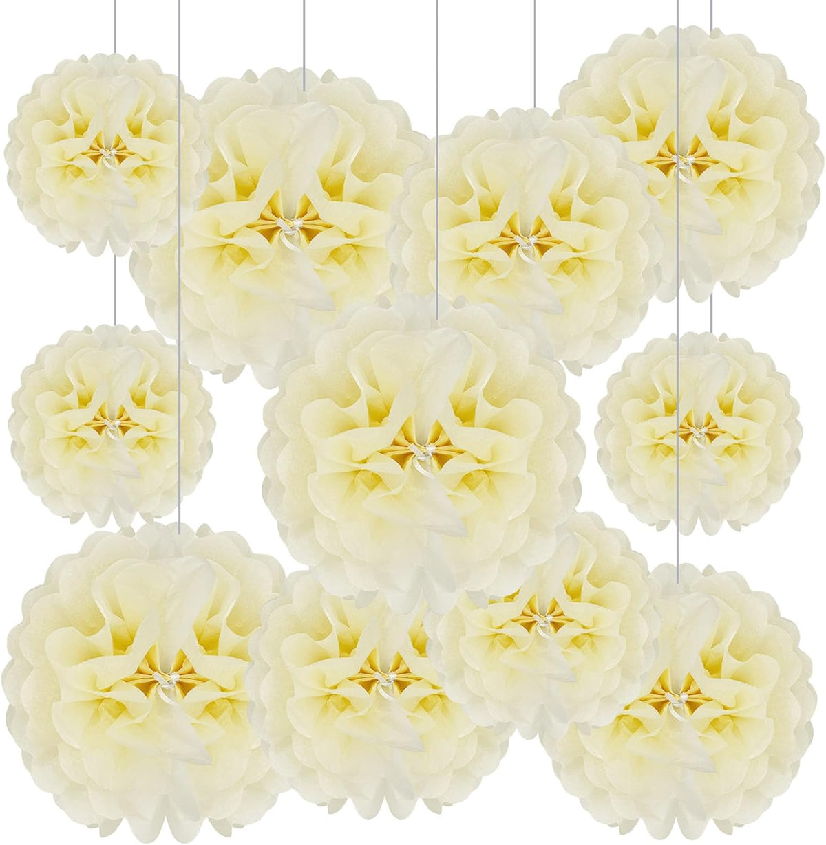 Tissue Paper Pom Poms, Ivory Tissue Paper Flowers, Hanging Flower Balls for Weddings Fiesta Parties
