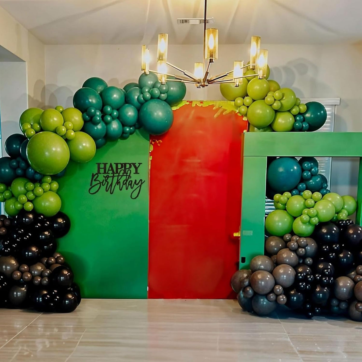 Green Brown Balloons, 60 Pcs 12 Inch Dark Green Black Confetti Balloons for Boys Men Kids Video