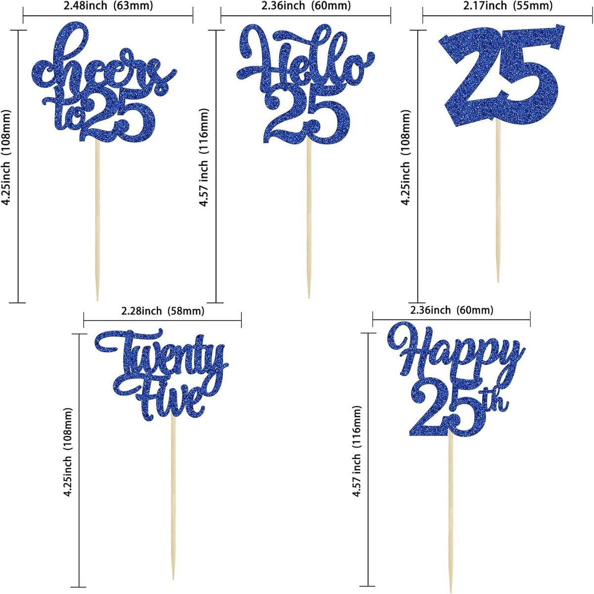 30pcs 25th Birthday Cupcake Toppers - 25th Anniversary Cheers to 25 Years Old Cake Decorations