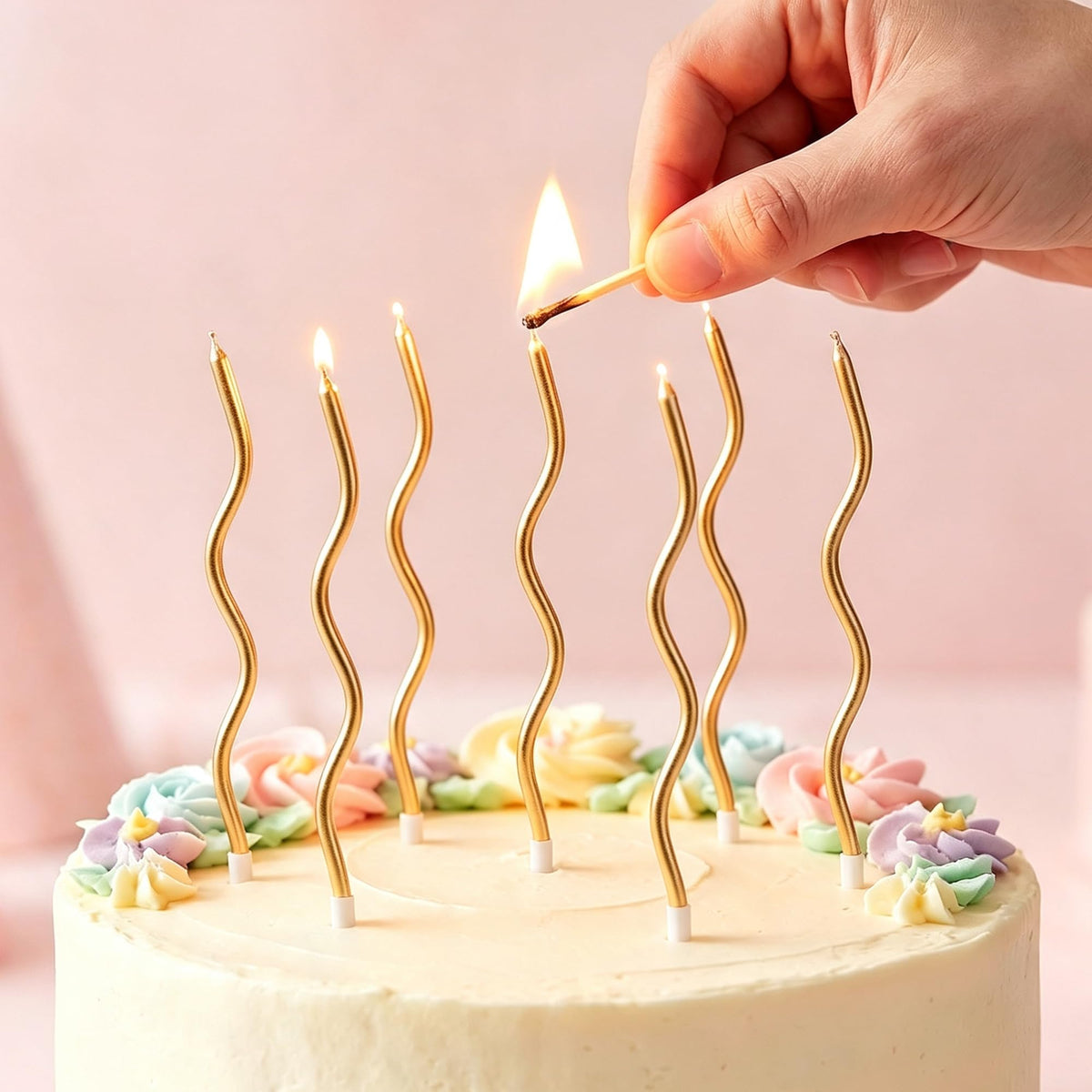 PHD CAKE 24-Count Gold Spiral Long Thin Metallic Birthday Candles, Cake Candles, Birthday Parties