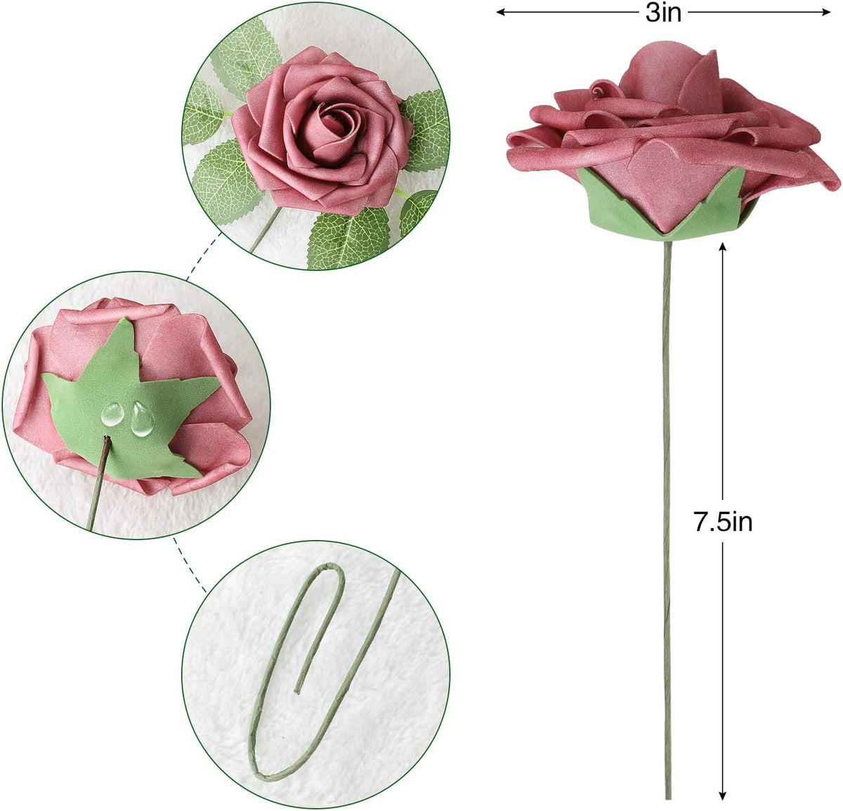 AmyHomie Artificial Flower Shades of Rose 25pcs Real Looking Fake Roses w/Stem for DIY Wedding