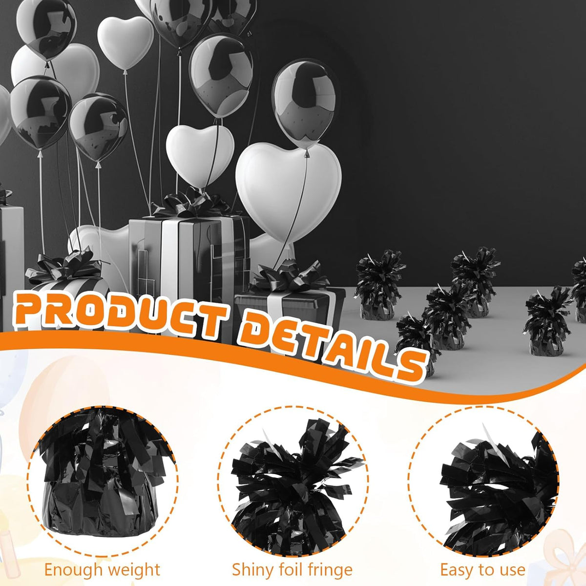 6 Pack Black Balloon Weights Metallic Holder Anchors Balloon Holder Weights for for Birthday 2025