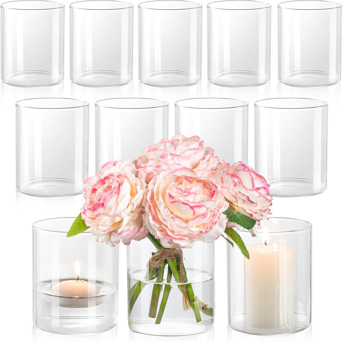 12pcs Glass Cylinder Vases for Centerpieces - 4 Inch Small Flower Vase for Wedding Decorations