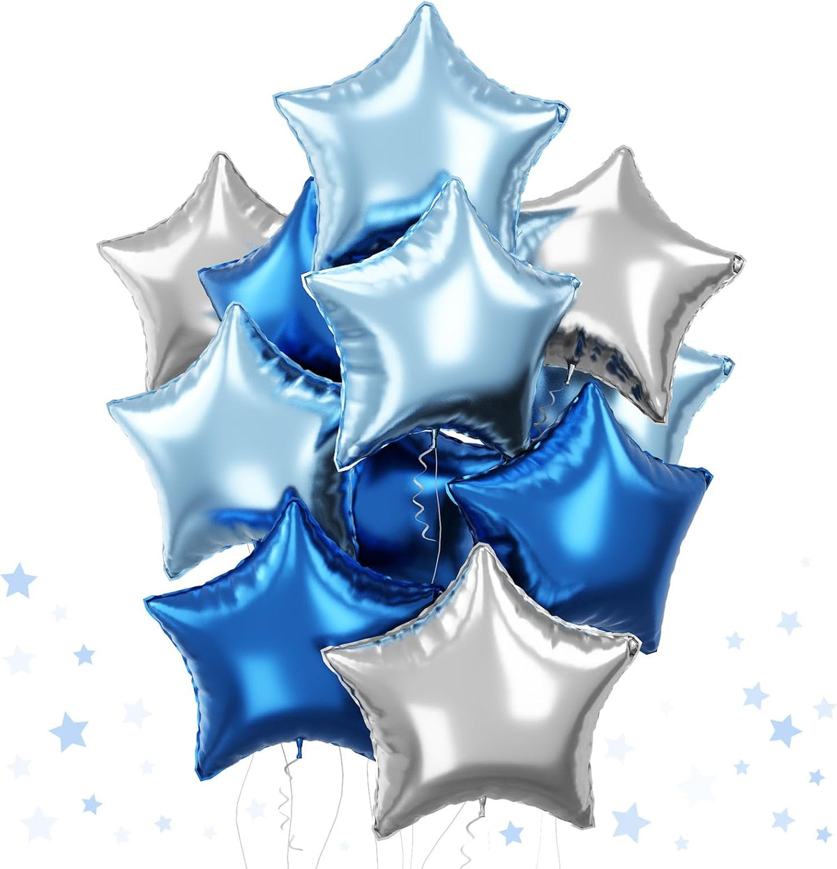Blue Star Foil Balloons, 18 Inch Royal Blue Silver Stars Shape Mylar Helium Balloons 12 Pcs Large
