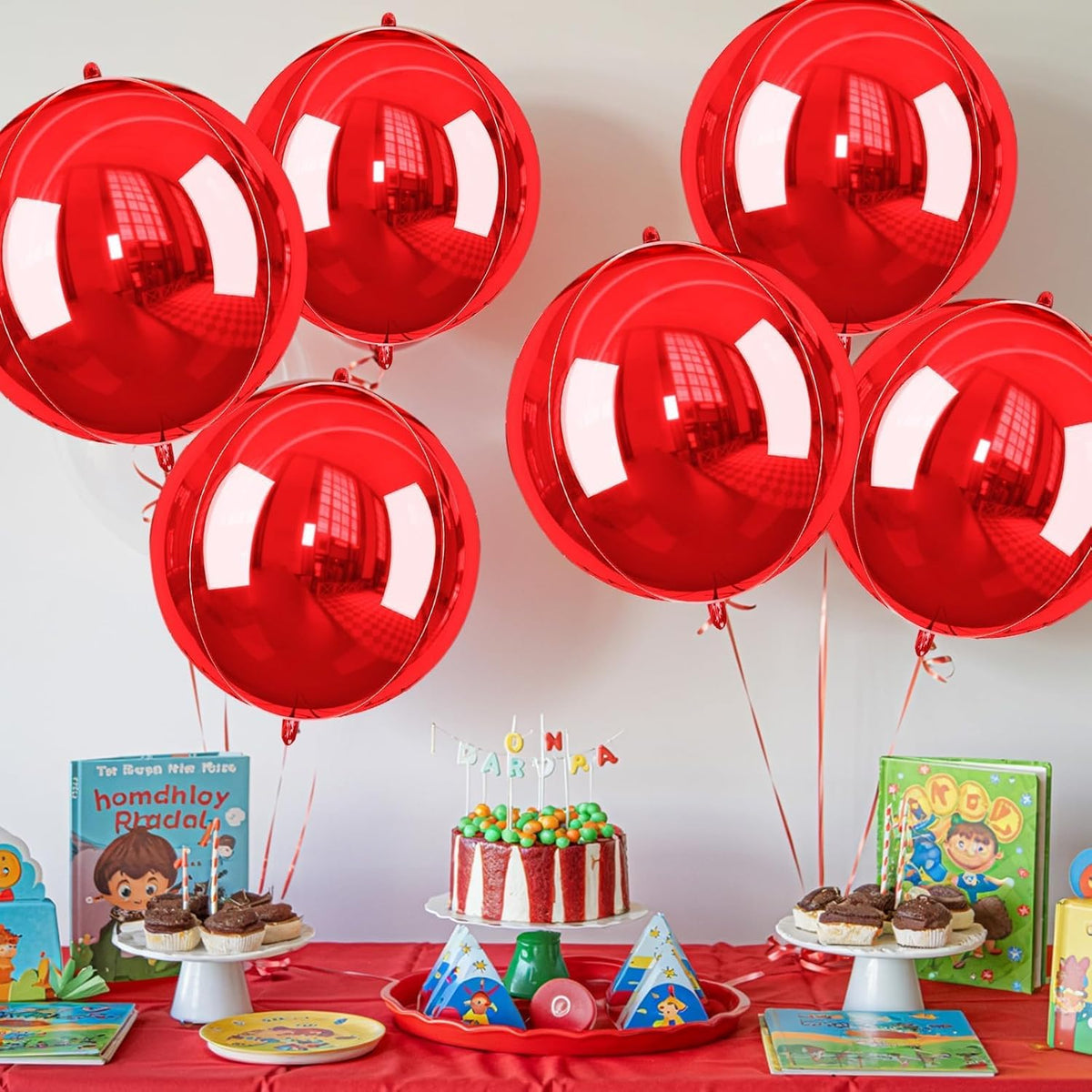 Red Giant 4D Foil Balloons, 6Pcs Large Metallic Round Balloons, 22 Inch Big Round Foil Balloon for