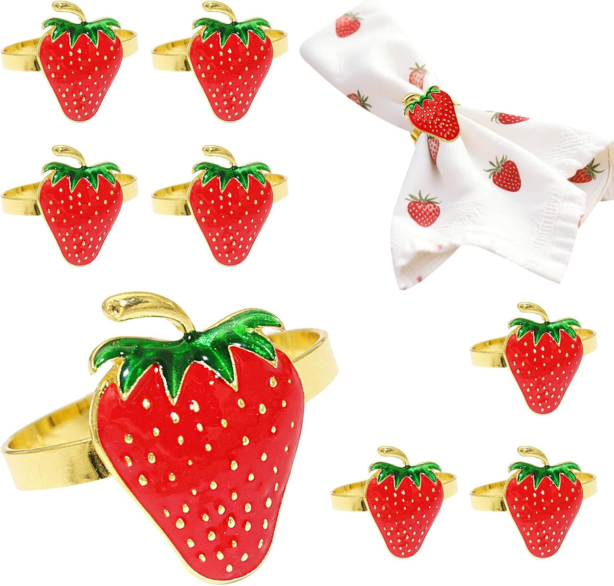 Gold Strawberry Napkin Rings Set of 8 Fall Fruit Napkin Ring Holders for Garden Weddding,Rustic