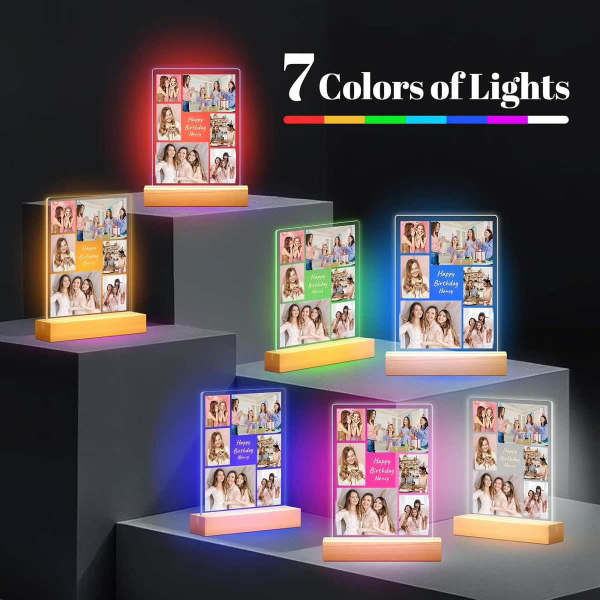 Custom Picture Frames with Photo, Personalized Photo Frame with Night Light, Customized Picture