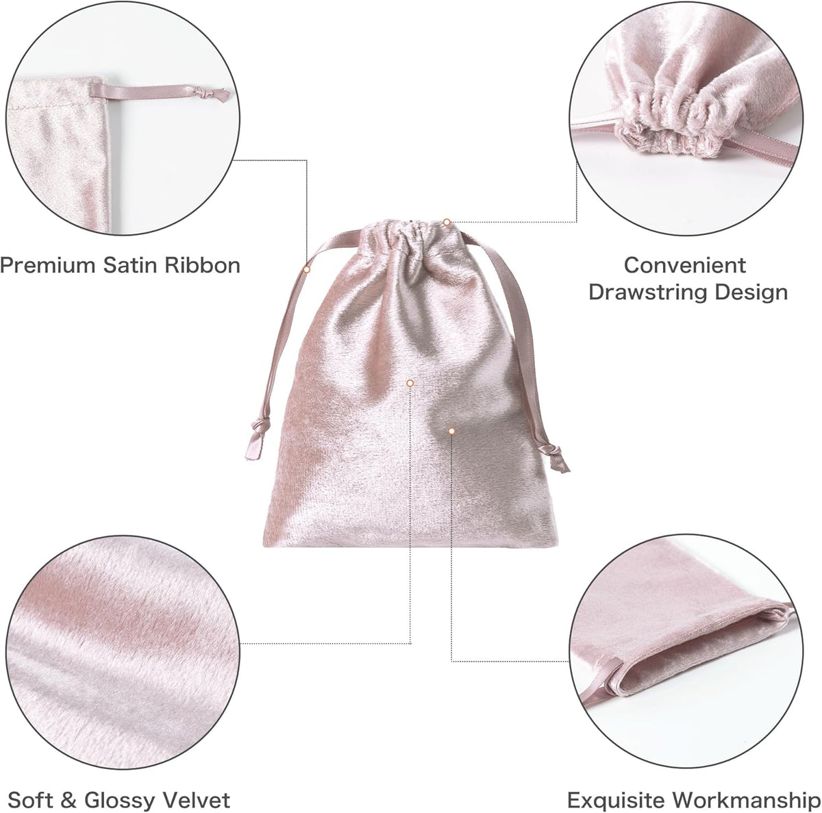 QIANF 12pcs Rose Pink Velvet Drawstring Bags 4x6 inches Glossy Small Velvet Cloth Gift Bags Jewelry