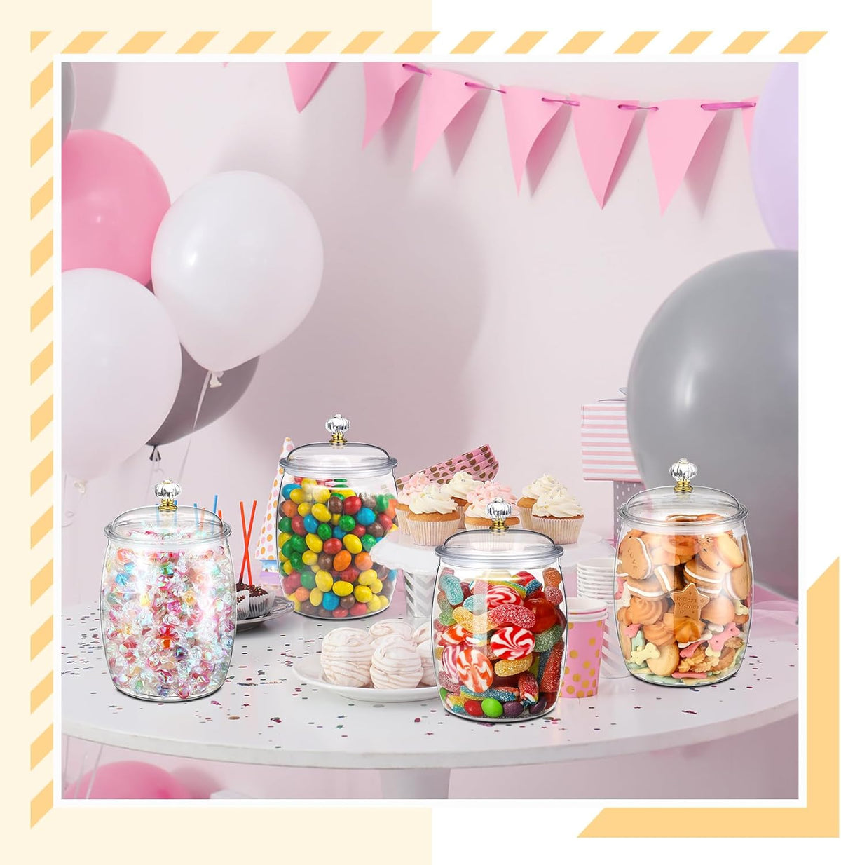 Nuogo 4 Pcs Plastic Candy and Cookie Jars with Lids Clear Cookie Container Candy Jars Large