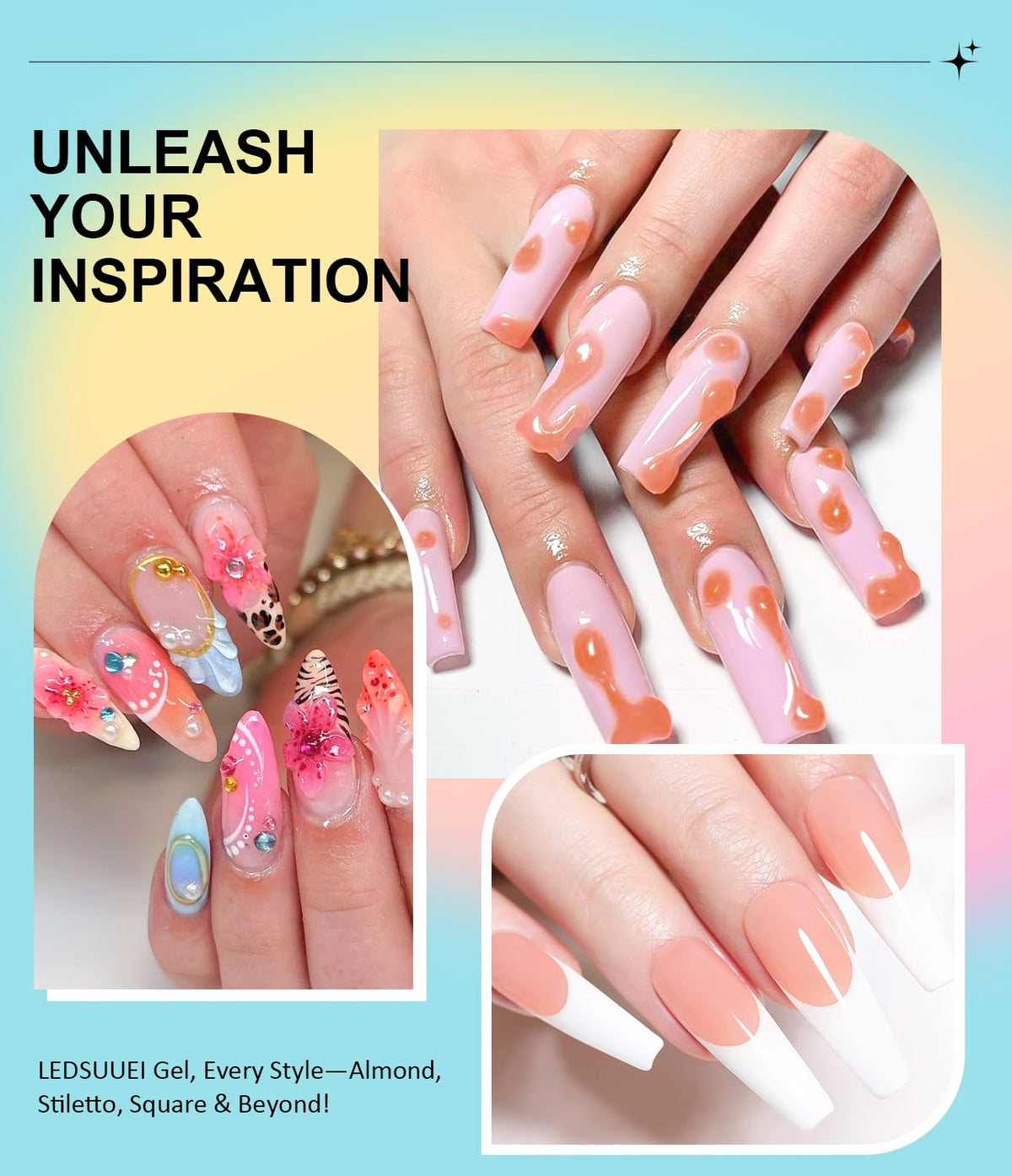 Solid Builder Gel for Nails LEDSUUEI - 2 Color Clear Nude 3D Nail Gel Sculpting Non-Sticky Hand
