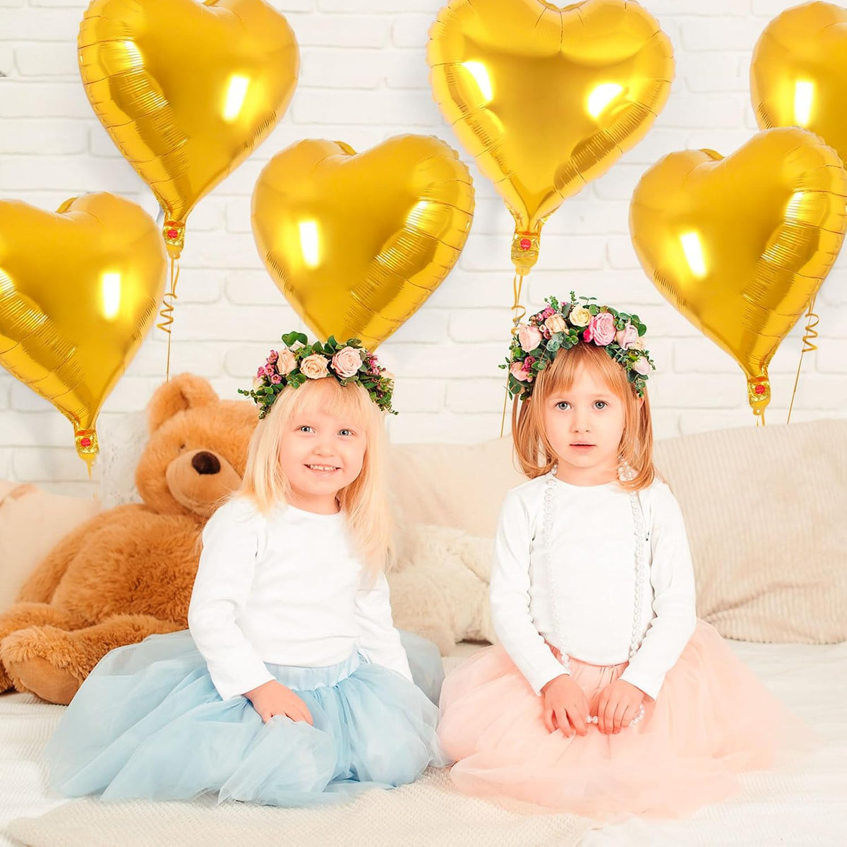24 Pcs Gold Heart Foil Balloons, 18 Inch Love Hearts for Birthday, Wedding, Engagement, Baby