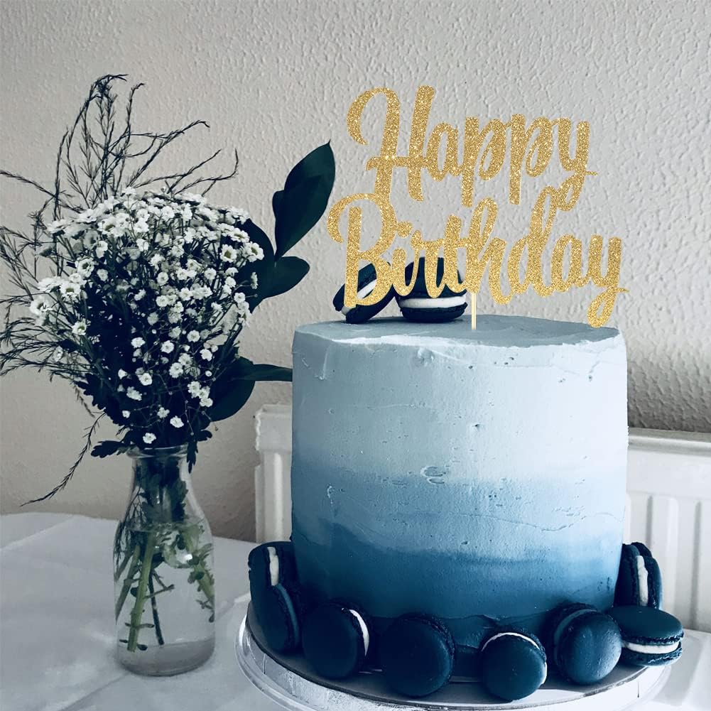 Happy Birthday cake topper - 1/10/13/15/16th gold cake topper, 1st/21st birthday party cake Happy