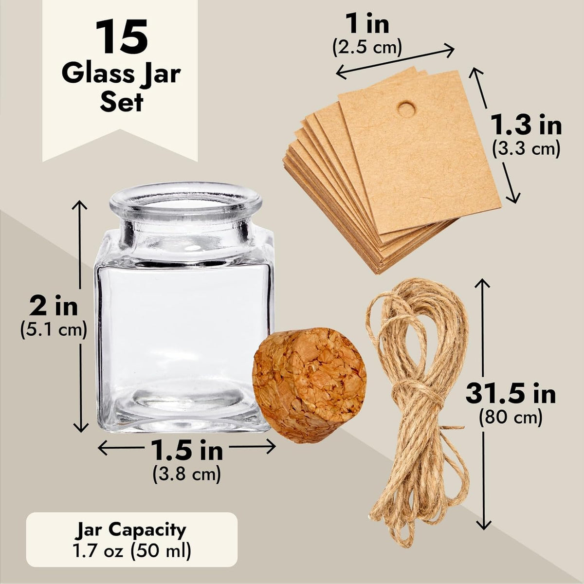 BLUE PANDA 15 Pack Small Glass Bottles with Cork Stoppers - Mini Jars with Cork Lids, Twine, and
