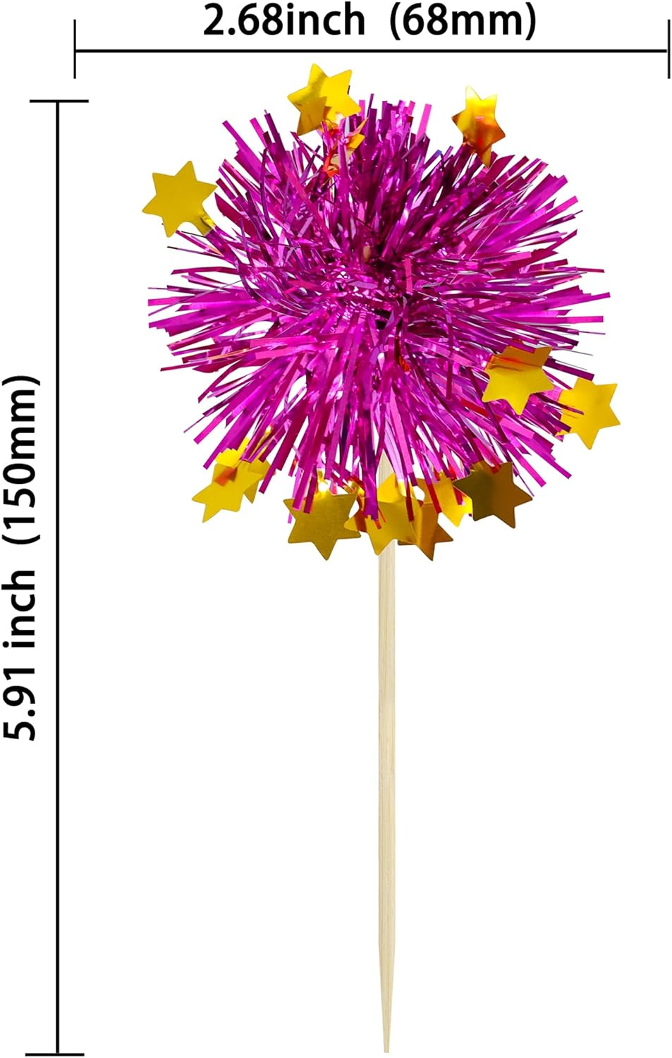 Ephlyn 30Pcs Foil Firework Cupcake Toppers Party Birthday Cake Toppers Supplies Sparkle Tinsel