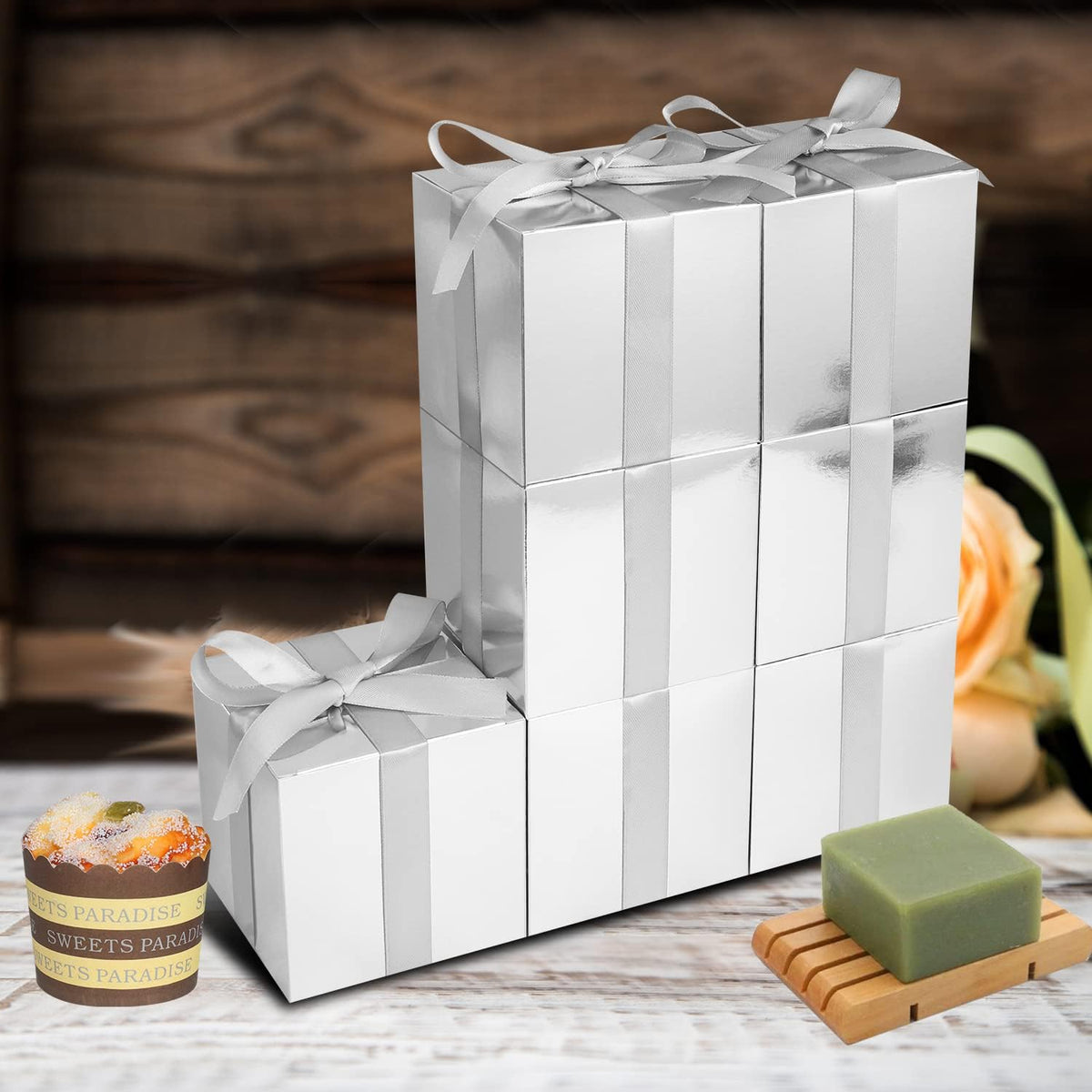 Silver Gift Boxes 5x5x5, 30 Pack Paper Gift Boxes with Lids for Gift, Bridesmaid Proposal Box