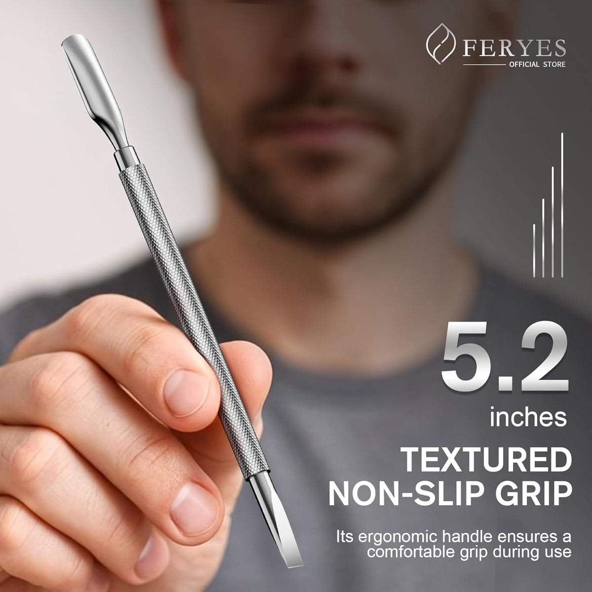 FERYES Professional Cuticle Pusher & Remover Tool - Stainless Steel Dual-Sided Nail Care Tool for