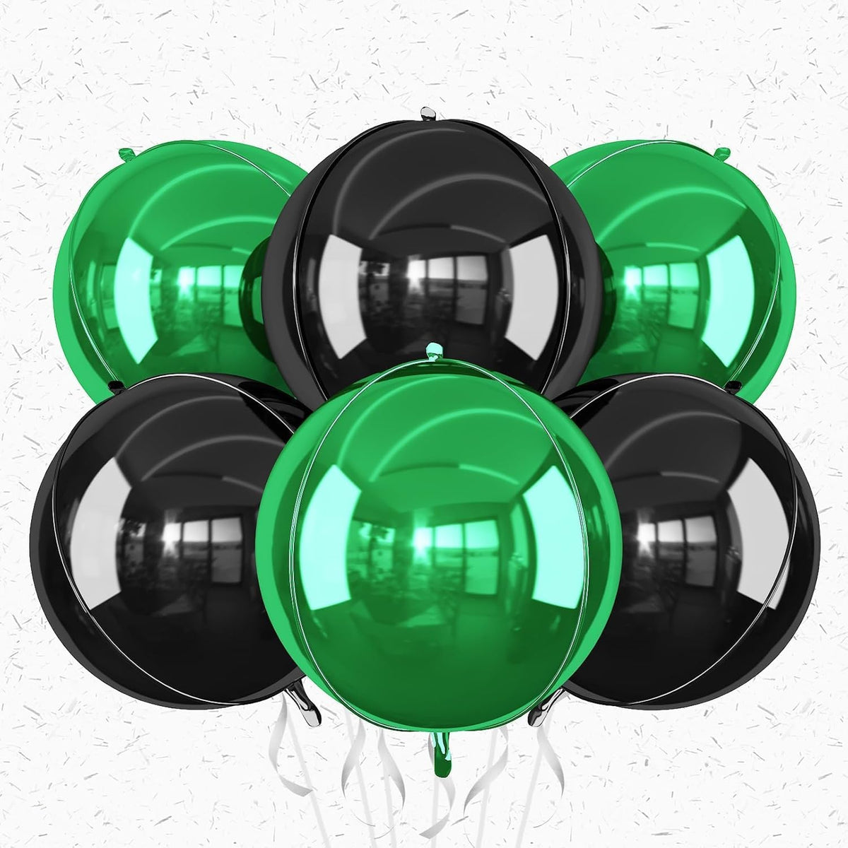 6Pcs Black Green Round Foil Balloons,Giant 4D Round Ball Balloon,22 Inch Metallic Black Green