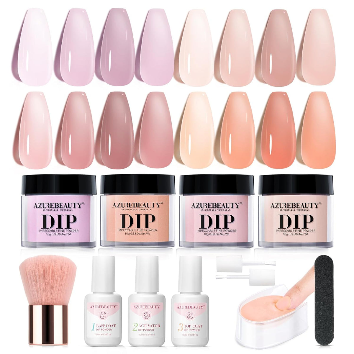 AZUREBEAUTY Dip Powder Nail Starter Kit, 4 Colors Translucent Jelly Nude Gentle Pink Dipping Powder