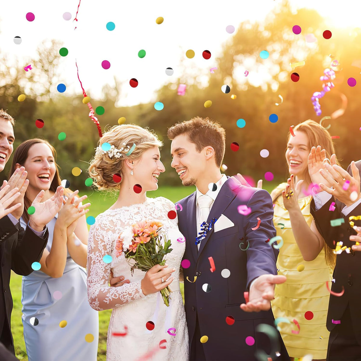 MARFOREVER Multicolor Foil Confetti, Glitter Round Confetti Rainbow Circle Dots Birthday Table