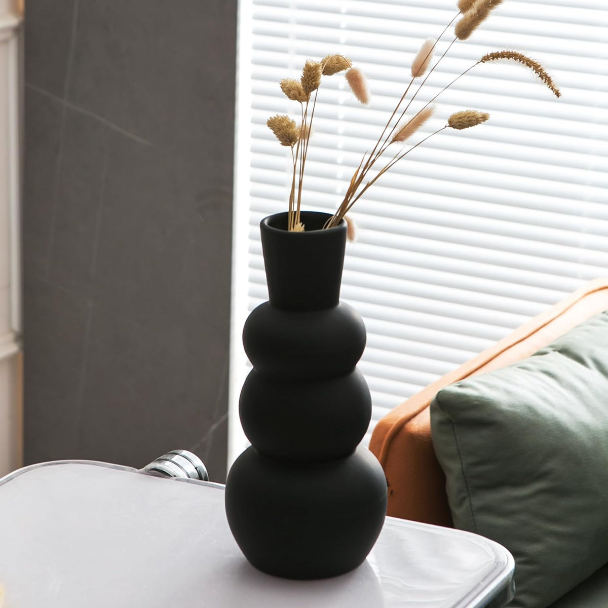 Black Vase, Modern Ceramic Vase, Black Matte Clay Vases for Pampas Grass, Minimalist Home Fresh