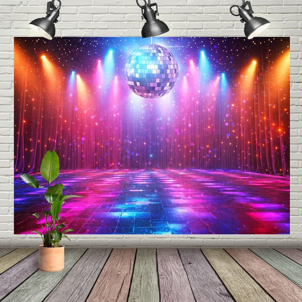 Disco Decorations Backdrop, Retro Glow Party 70s 80s 90s Theme Stage Dance Background Disco Party