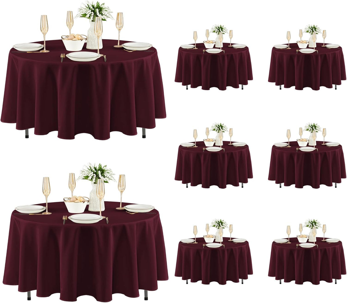 Fitable 8 Pack Round Tablecloths: Stain Resistant Wrinkle Free Circle Table Clothes, Washable