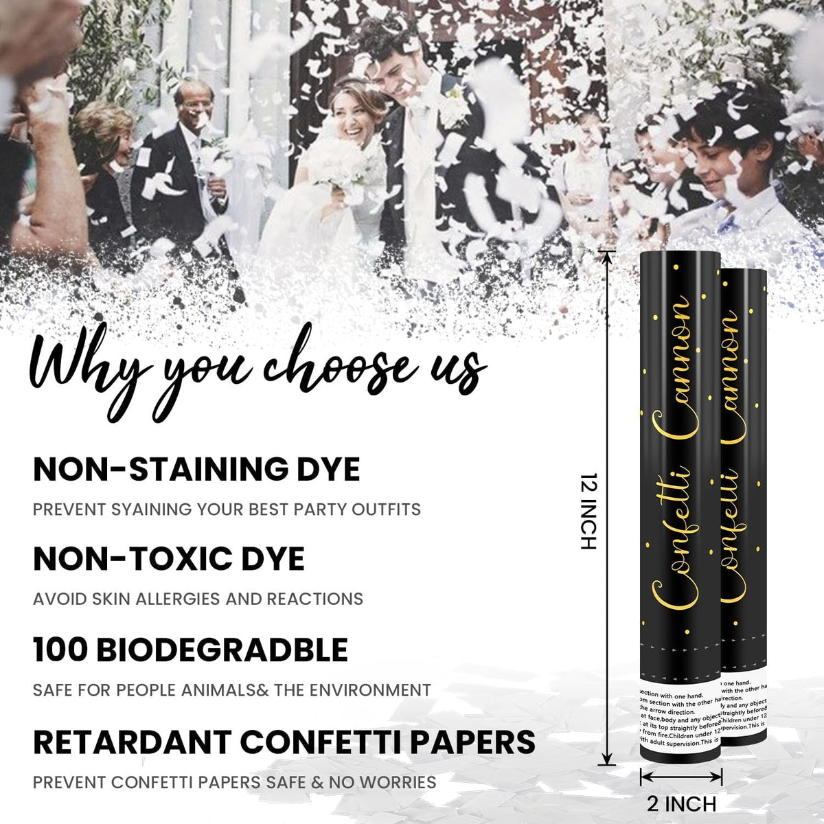 Confetti Cannon White Party Poppers 12 Pack Paper Confetti Poppers Wedding Confetti Shooters 12