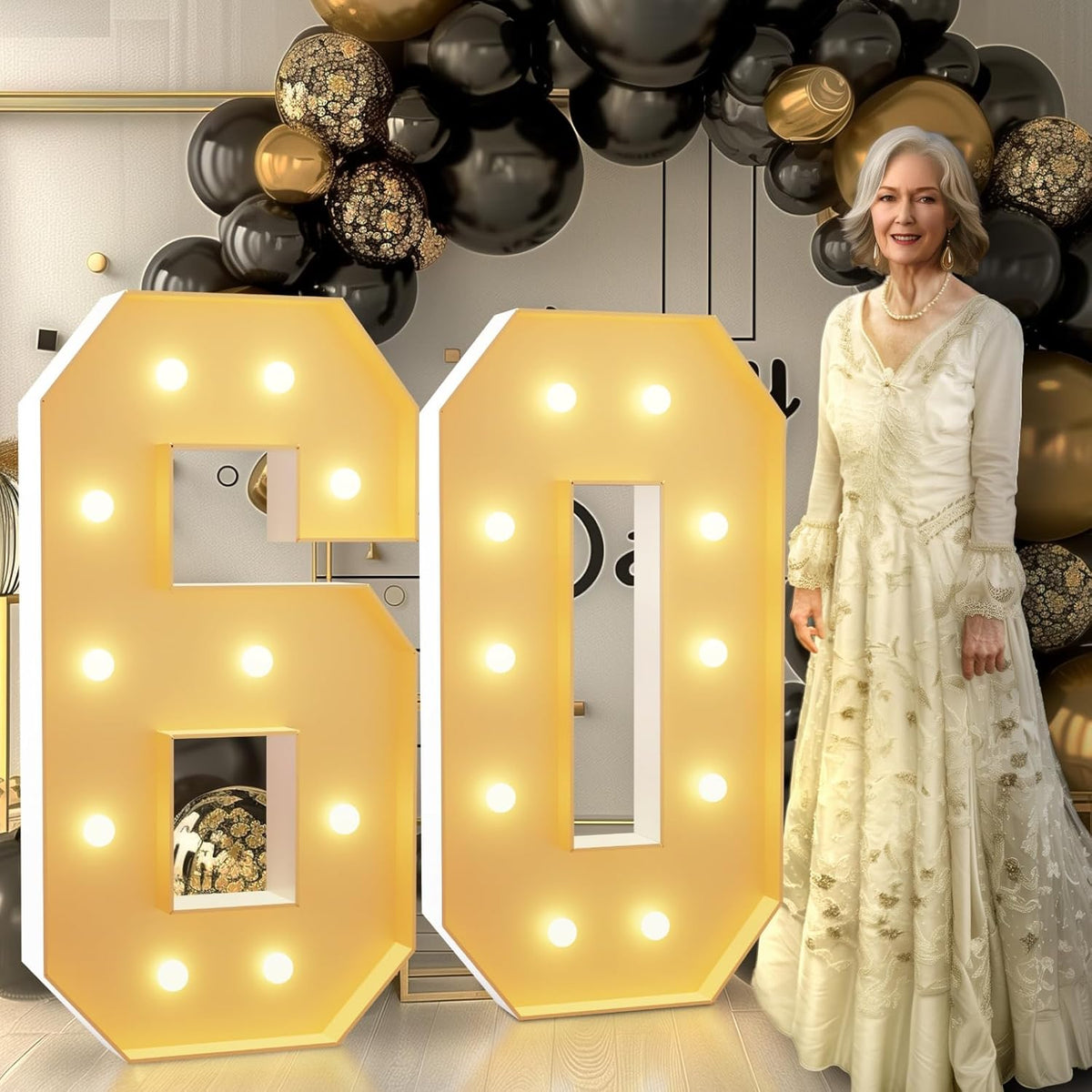 imprsv 4FT Light Up Numbers, Marquee Numbers 60th Birthday Decorations for Women Men, 60th Birthday
