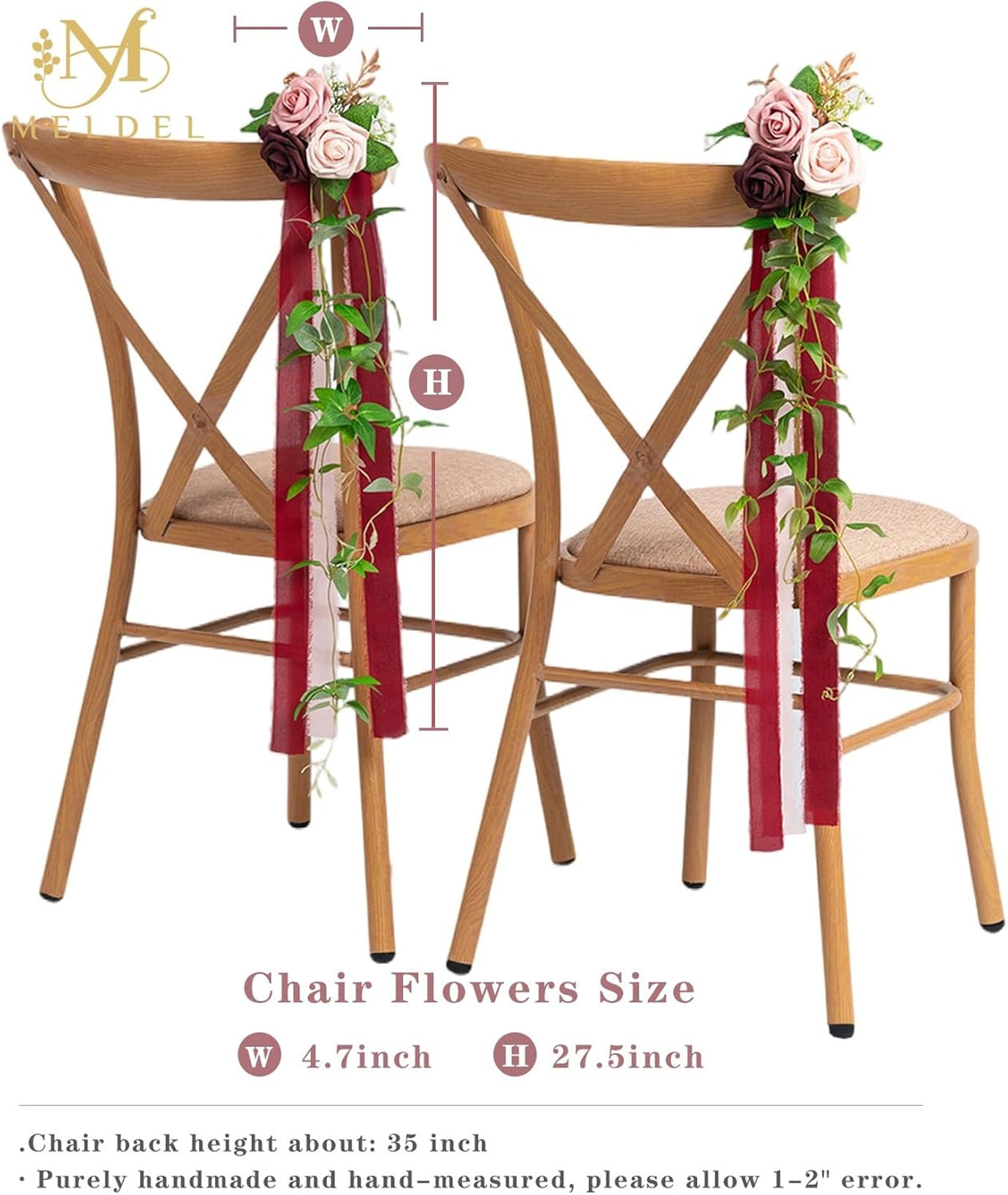 Meldel Wedding Aisle Decorations for Ceremony 10 Pcs/Set Burgundy Pink Rose Garland with Hanging