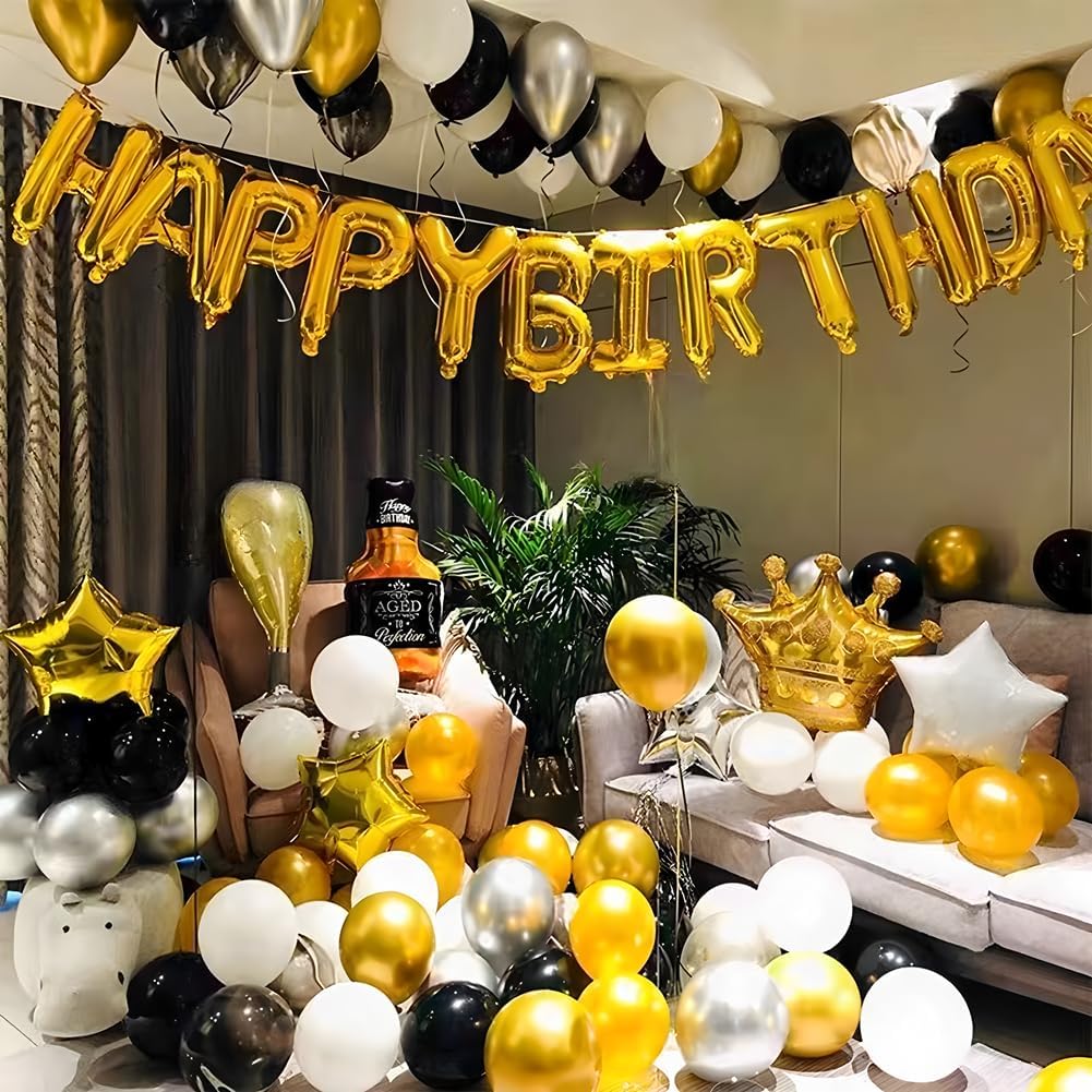 300 Pcs Gold Silver and Black White 5 Inch Balloons Metallic Chrome Shiny Assorted Colors Latex