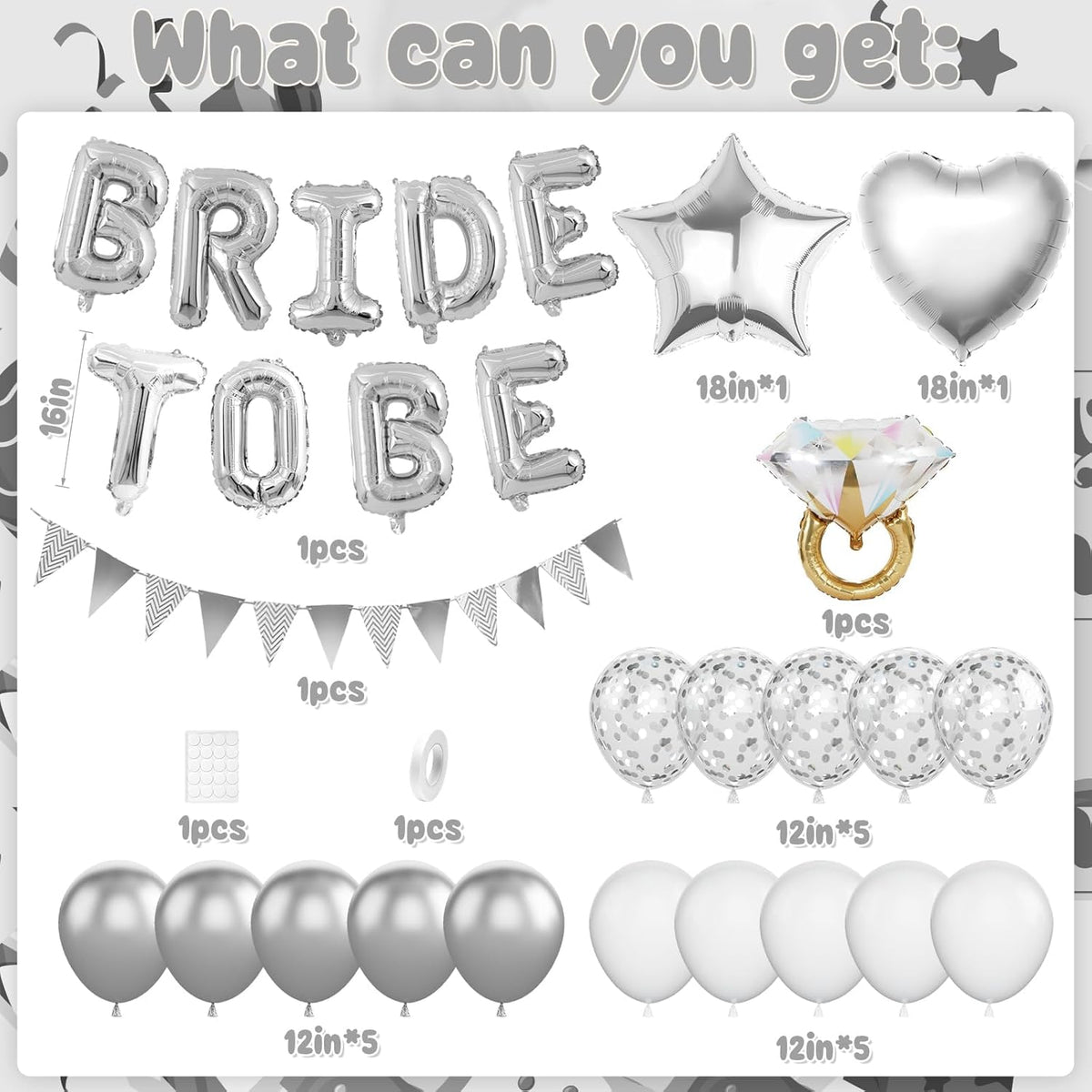 Silver Bachelorette Party Decorations, Silver Bride To Be Bridal Shower Balloons Decorations