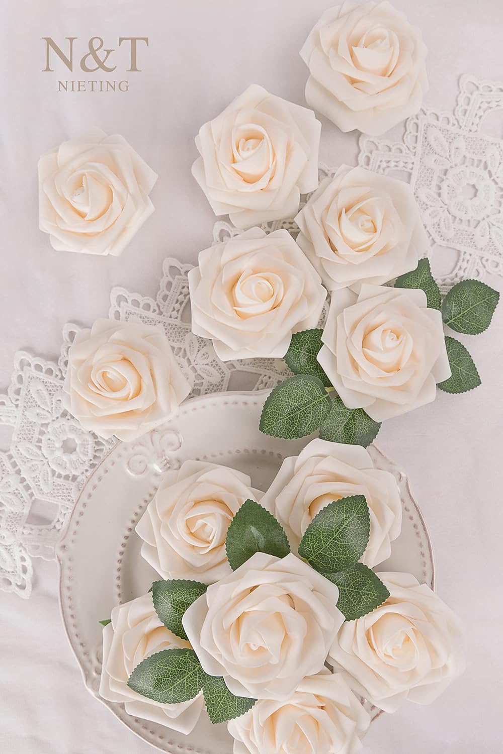 N&T NIETING Artificial Flowers, 25pcs Fake Flowers Bulk Perfect for DIY Fall Wedding Bridesmaid