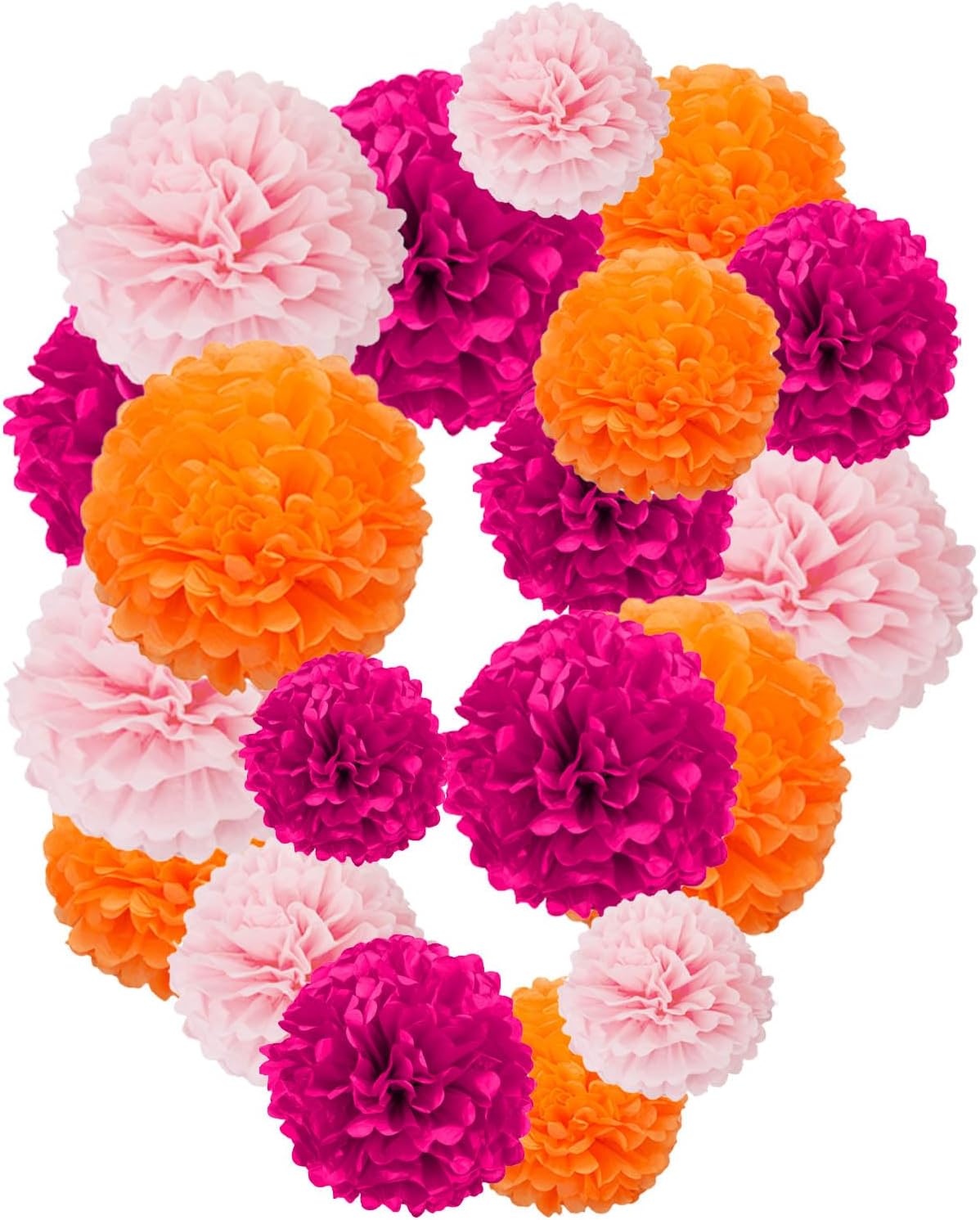 Rose Red Pink and Orange Paper Pom Poms,10",12" Tissue Pom Poms for Party Hanging Decorations - 12