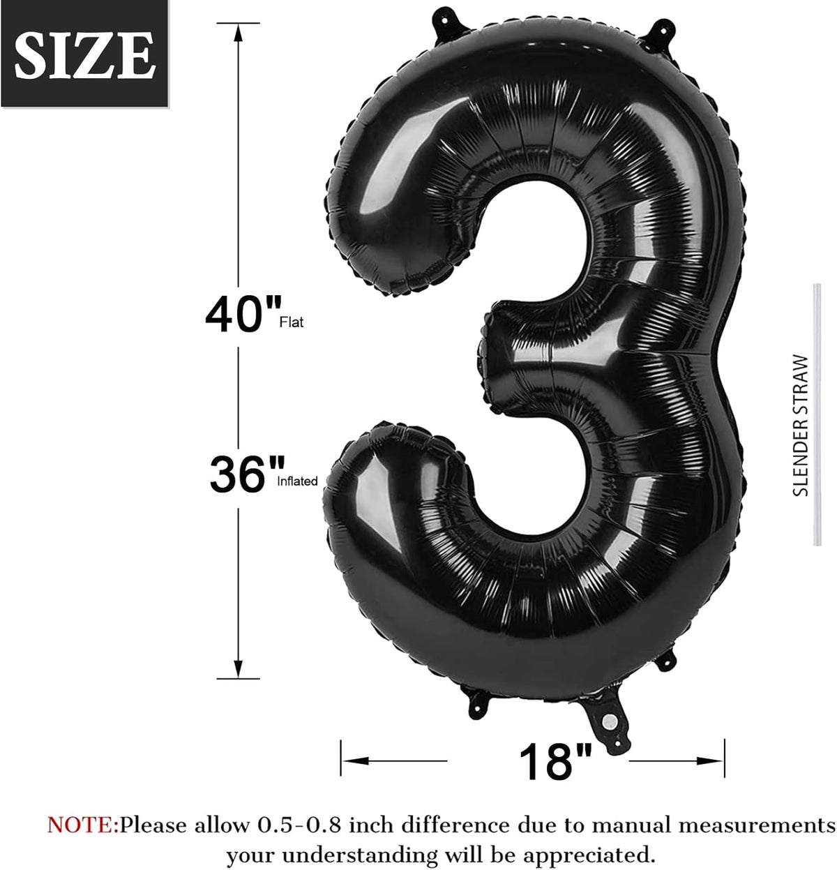40 Inch Black Number Balloon 0-9(Zero-Nine), Big Size Happy Birthday Balloon, Foil Helium Big