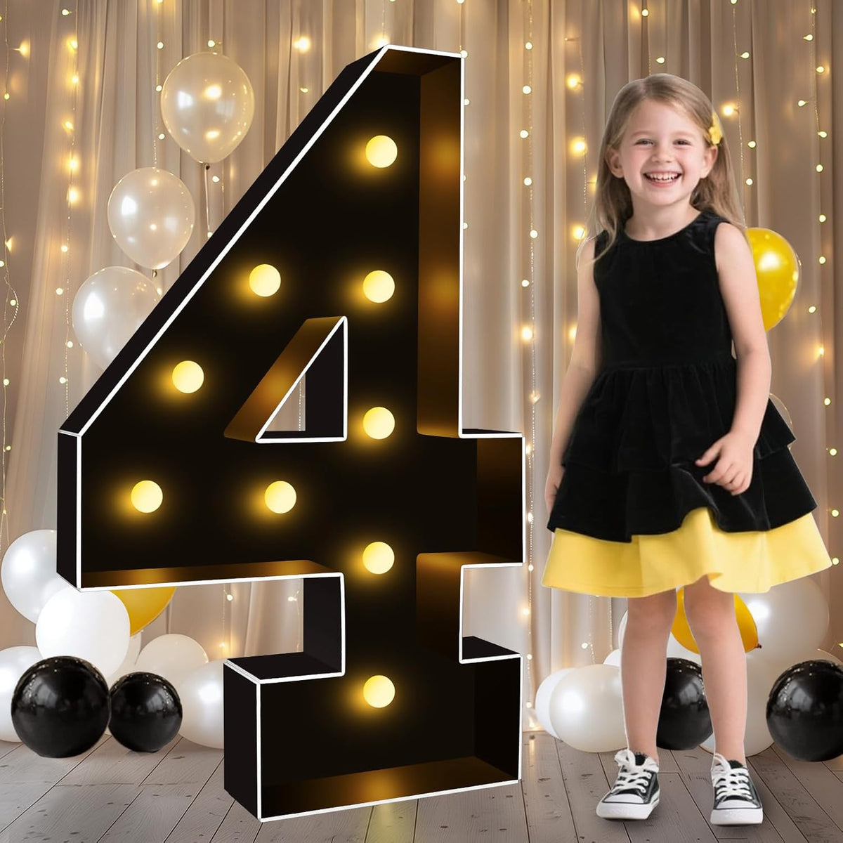 Pooqla 3FT Marquee Light Up Numbers, Black Lighted Party Decor for her him Women Men, Giant Mosaic