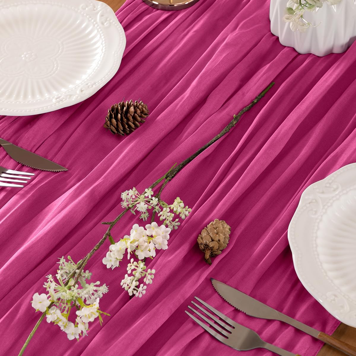 Fuschia Table Runner Cheesecloth Table Runner 10FT Farmhouse Table Runners 120 Inches Fall Table