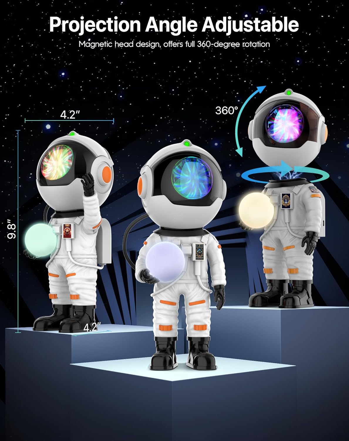 Rossetta Astronaut Galaxy Projector, Star Projector for Bedroom Bluetooth Speaker White Noise Night