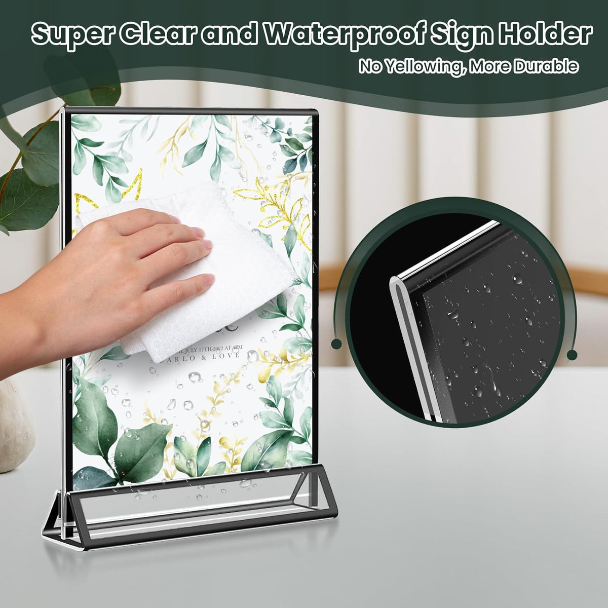 15 Pack Acrylic Sign Holder 4x6, Wedding Black Frame Table Number Holders Vertical, Clear Picture