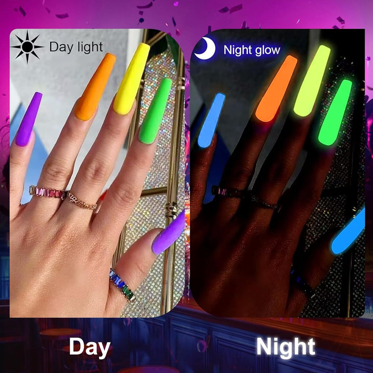 Honey Joy Dip Powder Nail Kit Starter, 4 Colors Glow in Dark Neon Dipping Powder Liquid Set for