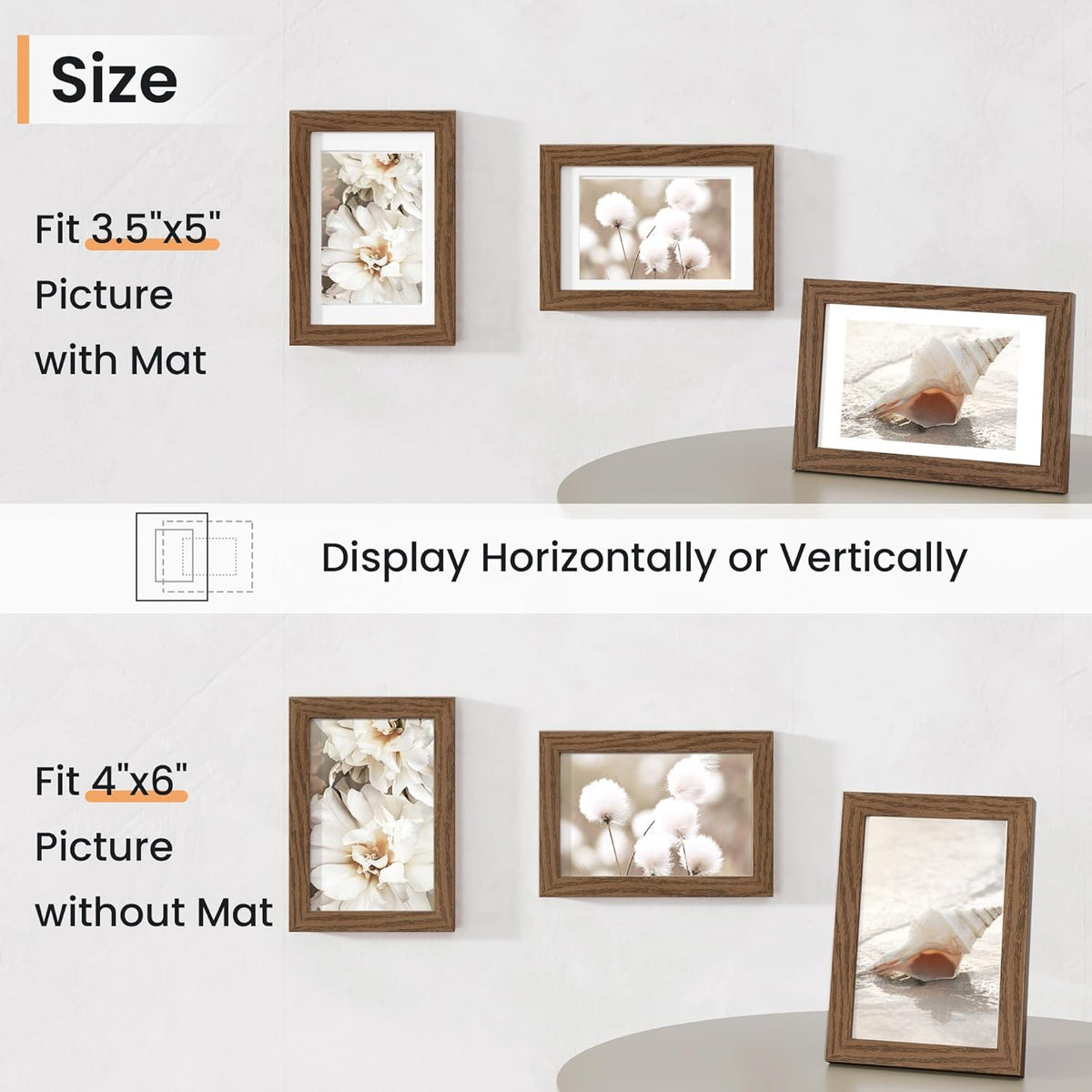 4x6 inch Picture Frame, 4x6 Photo Frames with 3.5x5 Removable Mat - High Definition Plexiglass
