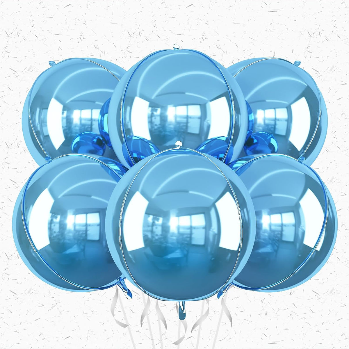 6Pcs Blue Round Foil Balloons,Giant 4D Round Ball Balloons,22 Inch Metallic Blue Balloon for