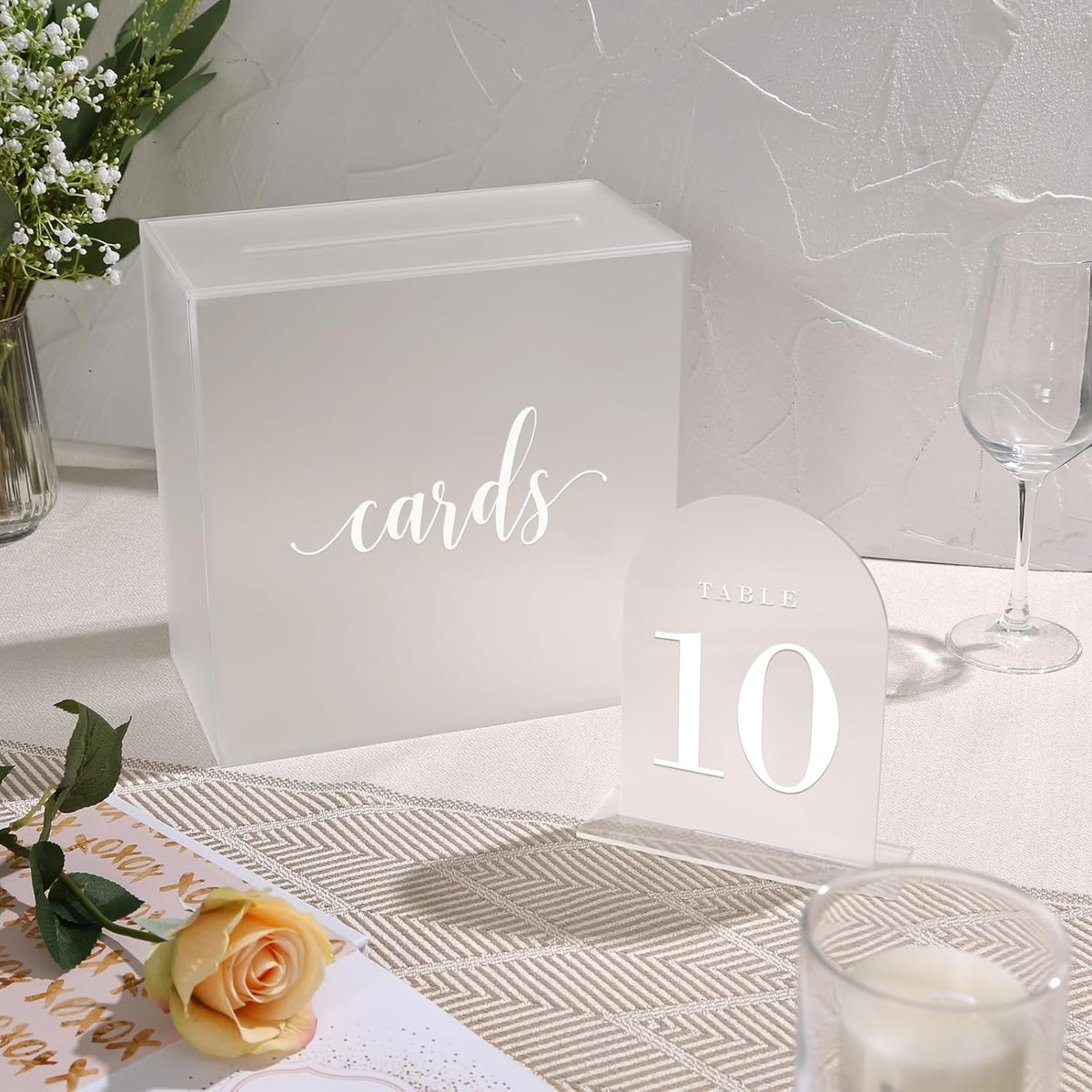 UNIQOOO Frosted Arch Wedding Table Numbers with Stands 1-30, 5x7" Acrylic Display Signs and