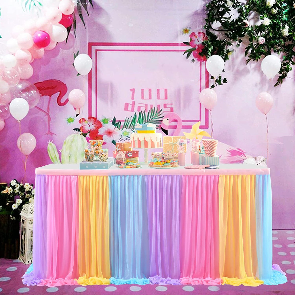 9ft Unicorn Tulle Table Skirt for Rectangle Tables or Round Tables Tutu Rainbow Tablecloth for