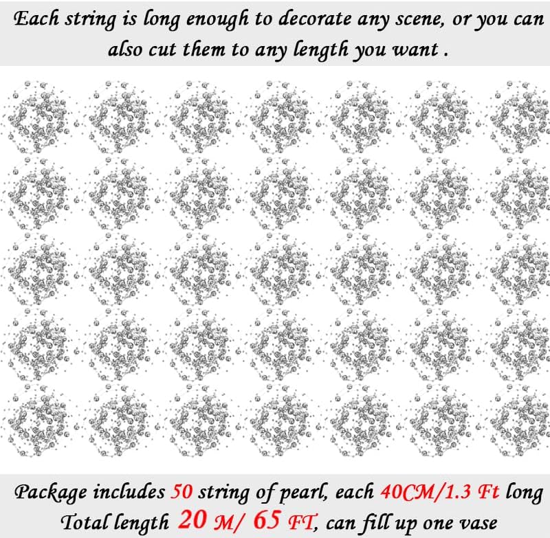 50pcs Pearls String Beads of Pearls, 10+5mm Silver Artificial Pearl String for Floating Candles
