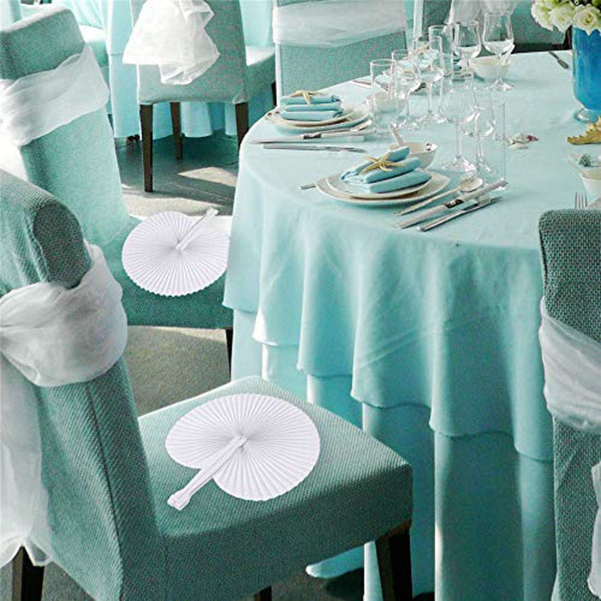 12 Pcs White Round Paper Folding Fans,Decorative Wedding Foldable Hand Handheld Fans Chinese and