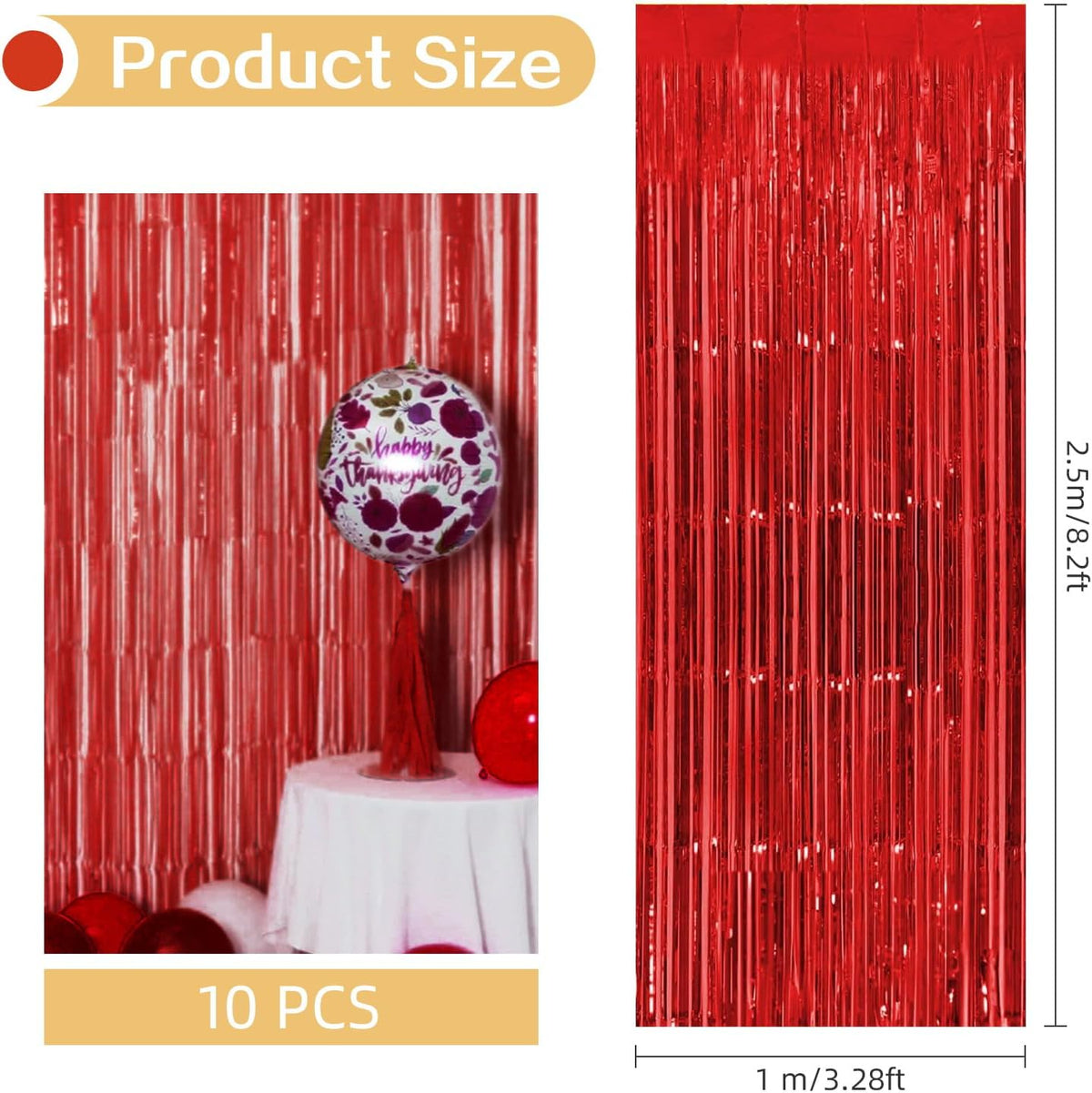 10 Pack Red Backdrop Curtain 3.2ft x 8.2ft Metallic Tinsel Foil Fringe Curtains Photo Booth