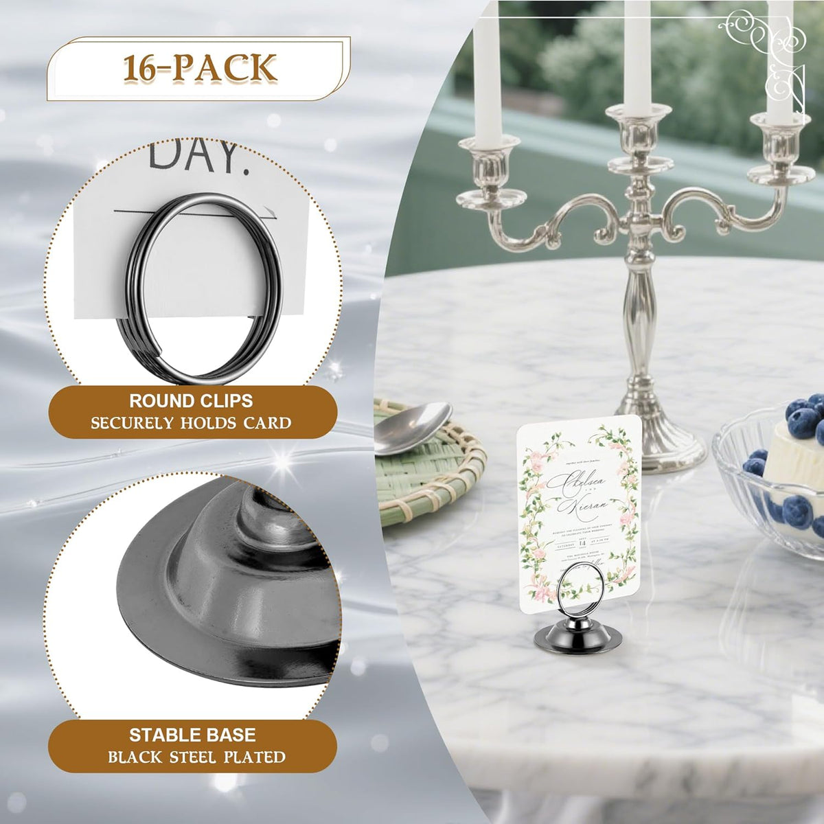 Urban Deco 16 PK Table Card Holder Place Card Holders Steel Card Holders for Photos, Food Signs