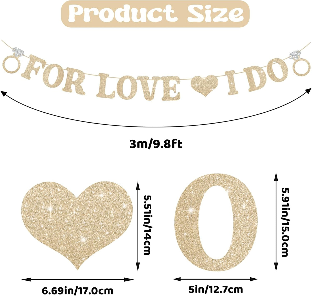 Wedding Decorations for Reception, Pre-Strung Bridal Shower Banner, Glitter For Love I Do