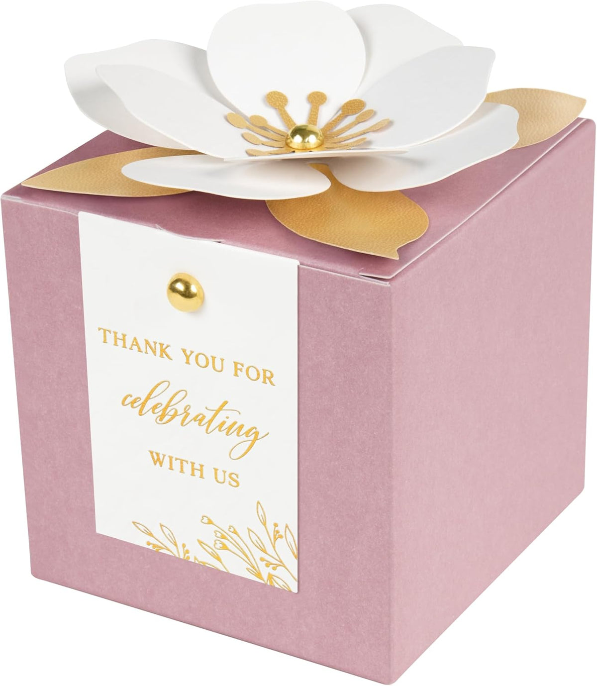 FEIYI 20 PCS Dusty Rose Gift Boxes, 3 In 1 Favor Boxes with Floral Decor, White Thank You Tags