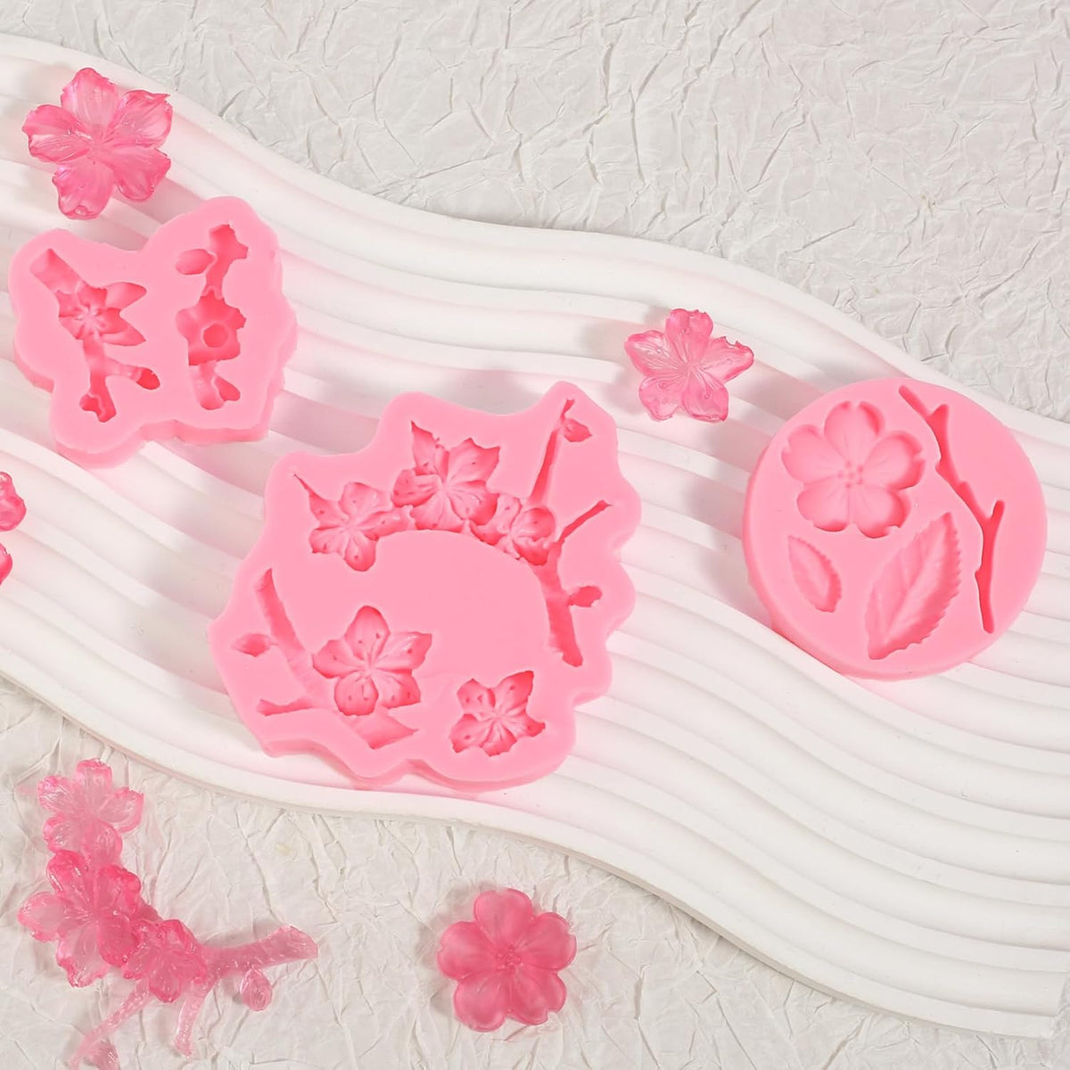 4 Pcs Plum Blossom Fondant Molds, Flower Chocolate Silicone Mold, for Wedding Cake Decoration